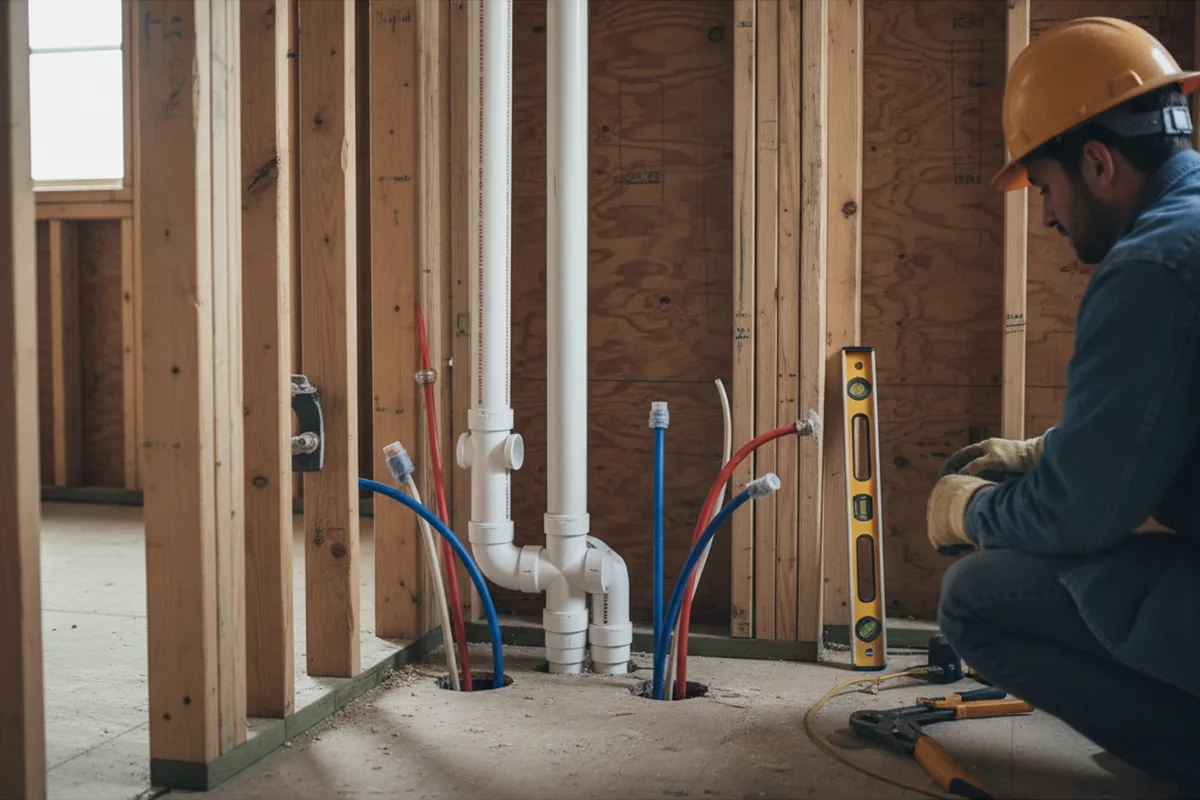 Drain and supply rough-in during Sump Pump Repair in Delta