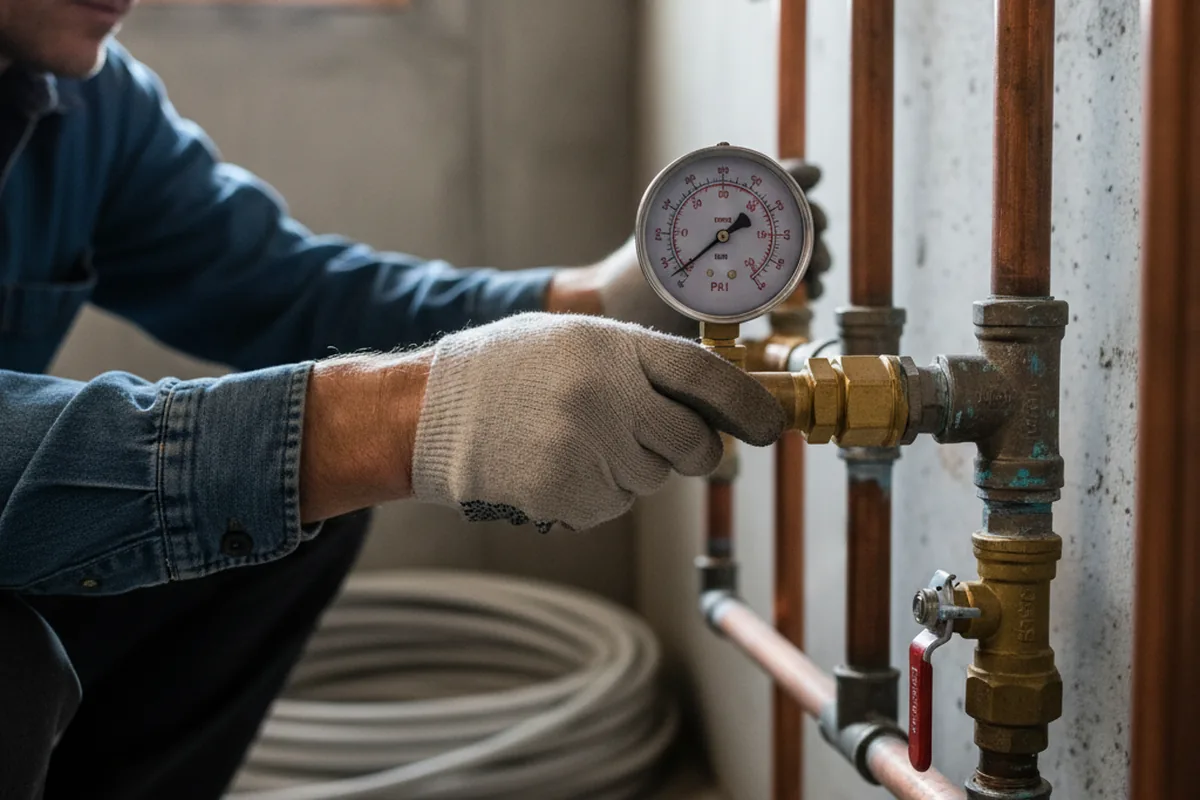 Pressure testing a repaired line during Water Line Repair in Delta